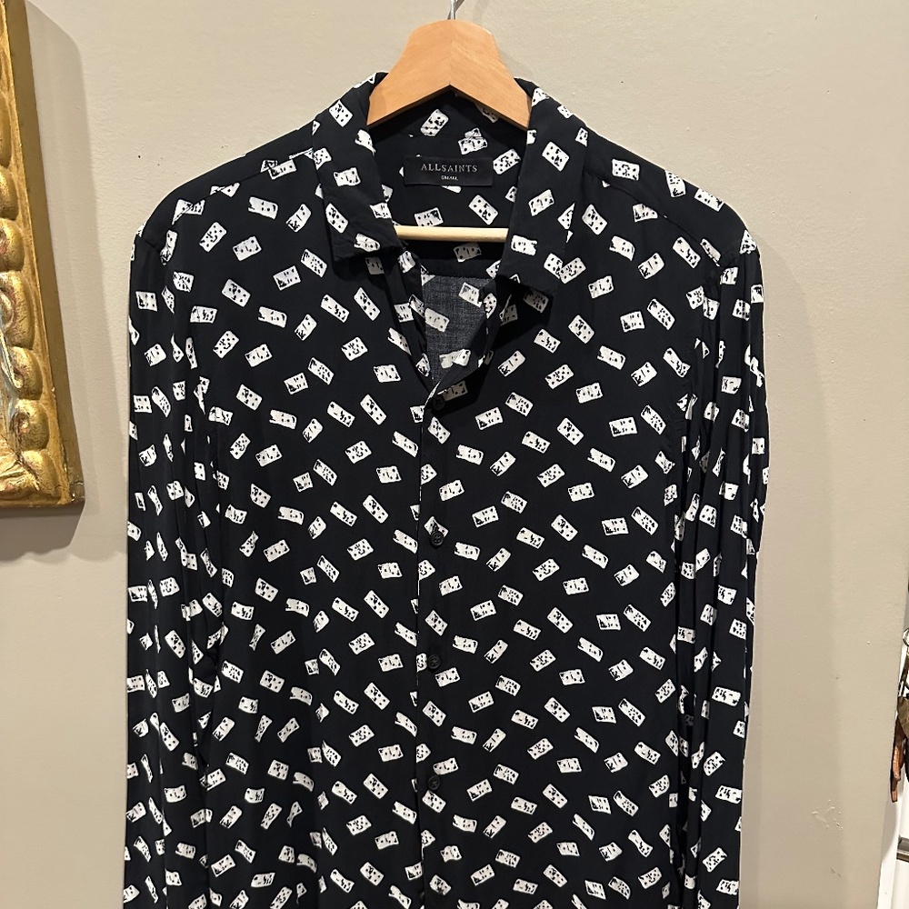 All Saints Men's Domino print button up shirt - viscose - rock n roll